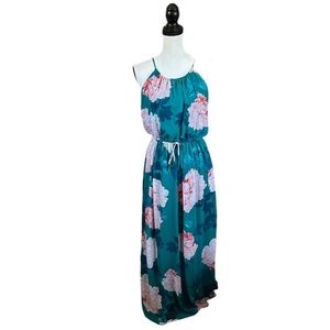 Sweet Storm Teal Floral Sleeveless Maxi Dress Tropical Resortwear Summer Large